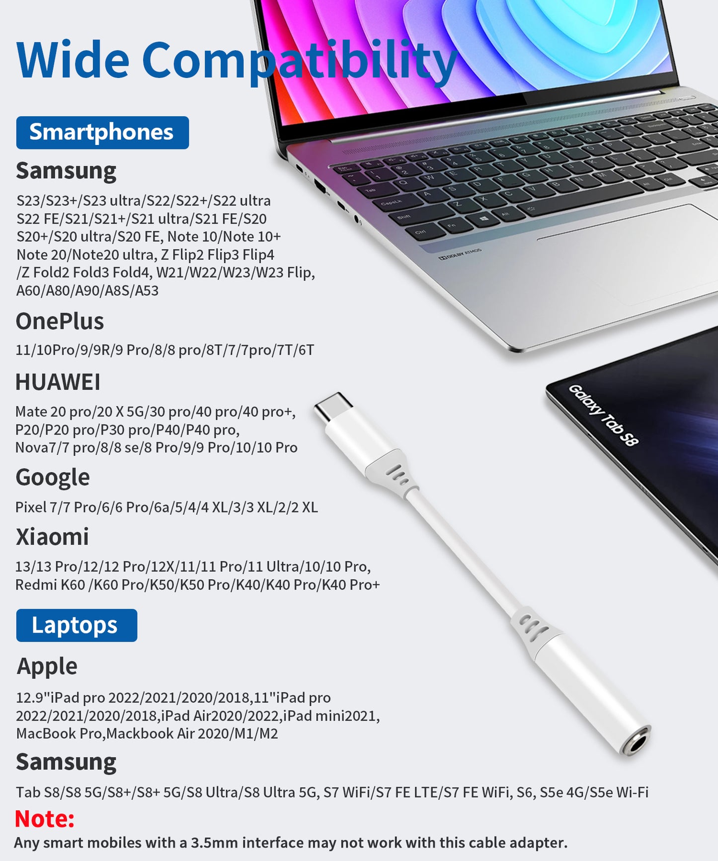 USB C to 3.5mm Female Headphone Adapter,ENVEL Type C to Aux Audio Cable Compatible with Samsung Galaxy S23 S22 S21 S20 FE Ultra S20+ Plus Note 20 5G,iPad Pro 2021/2020/2018,Google Pixel 5/6/7