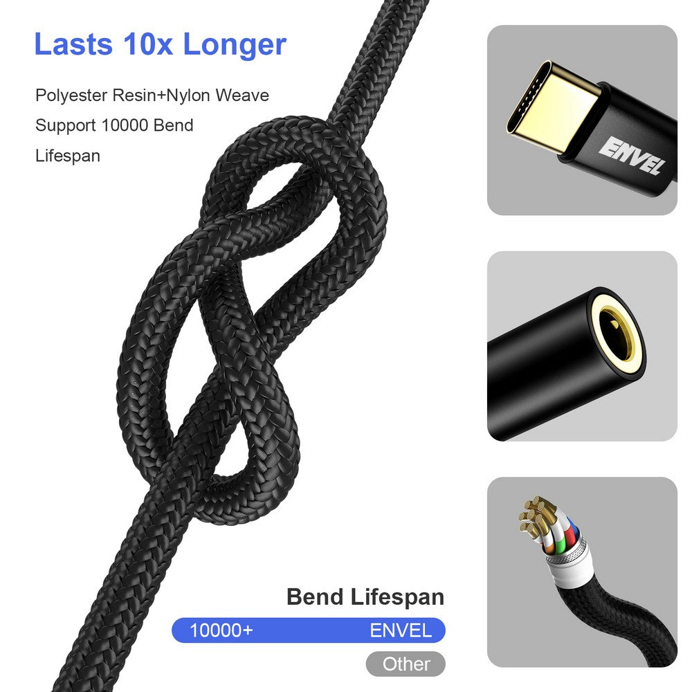 USB C to 3.5mm Headphone Jack Adapter, ENVEL Type C to 3.5mm Audio Stereo DAC Chip Cable Compatible with Google Pixel 6 5 4 Samsung Galaxy S23 S22 S21 S20 ultra fe OnePlus 9 Black